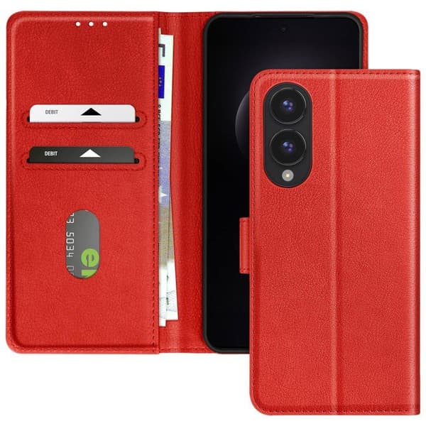 Etui för Samsung Galaxy S25 Edge Klämportfölj och Videostöd Röd