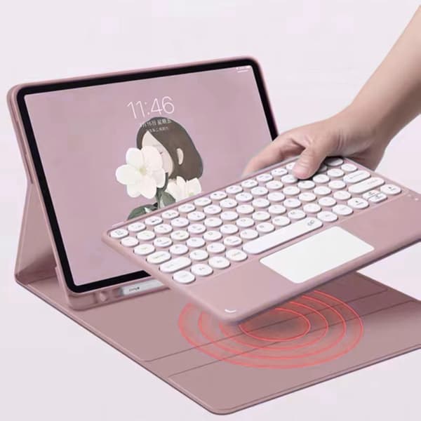iPad Pro 11 Gen5 Bluetooth-näppäimistökotelo kosketuslevyllä (vaaleanpunainen)