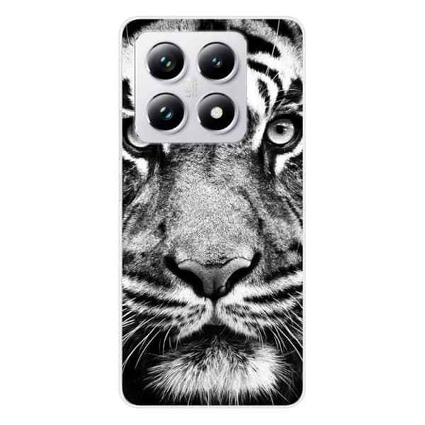 Siliconfodral med tryck kompatibel med Xiaomi 14T Pro, vit och svart tiger