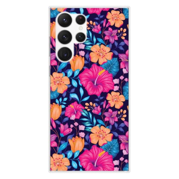 Siliconefodral med tryck kompatibel med Samsung Galaxy S23 Ultra Exotiska Blommor