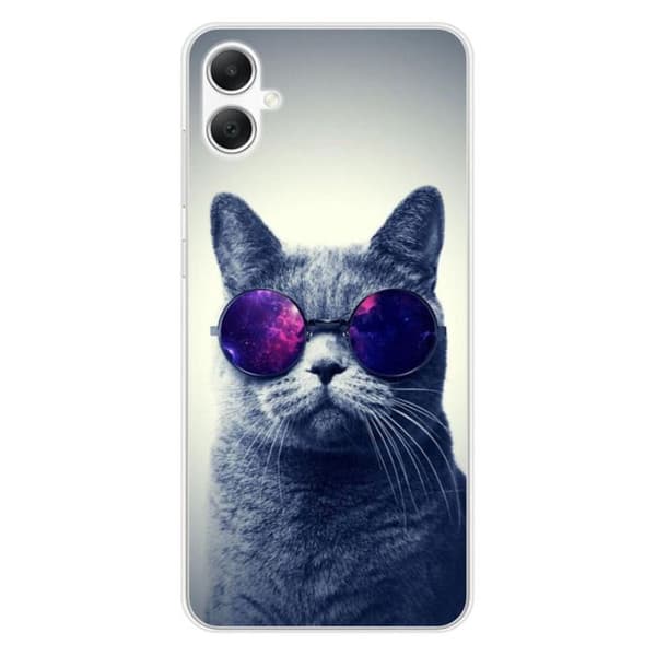Siliconeöverdrag med tryck kompatibel med Samsung Galaxy A05 Katt med glasögon