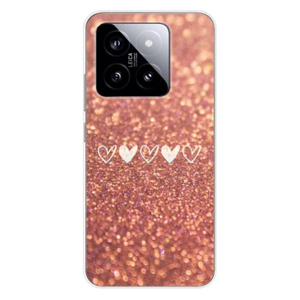 Siliconfodral med tryck kompatibel med Xiaomi 14 Pro Hjärtfärgade glitter
