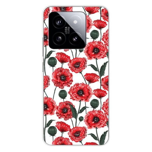 Siliconfodral med tryck kompatibel med Xiaomi 14 Pro Poppyblommor