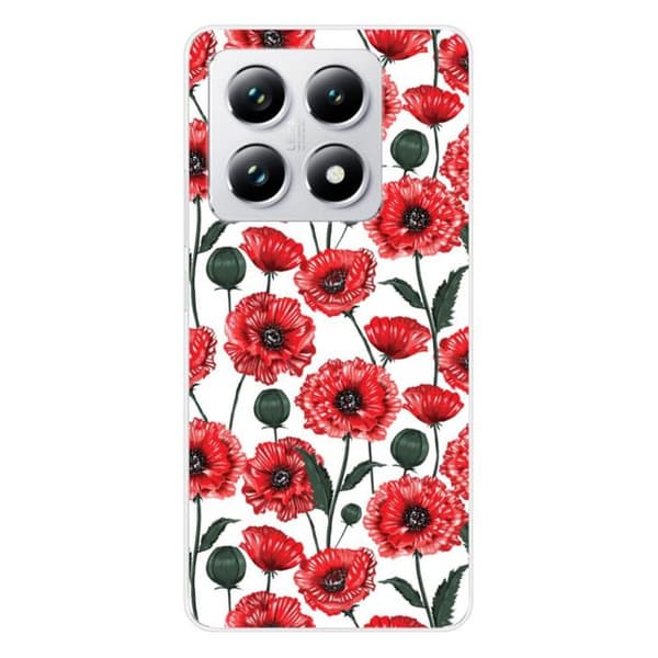 Siliconfodral med tryck kompatibel med Xiaomi 14T Pro Poppy-blommor