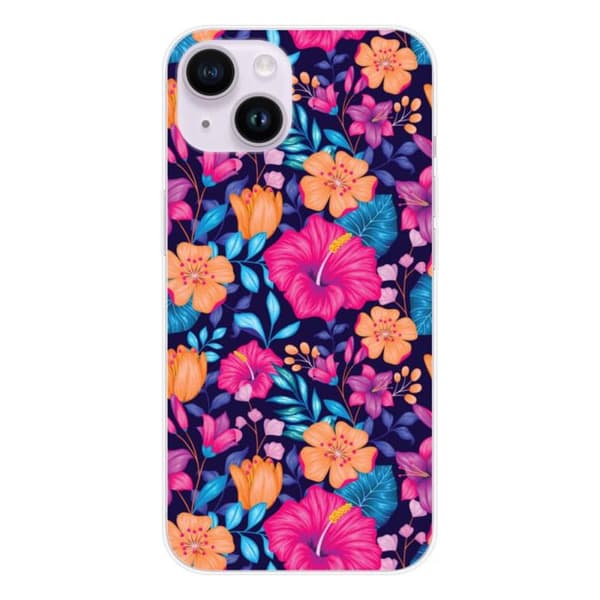 Siliconfodral med tryck som är kompatibelt med Apple iPhone 15 Exotiska blommor