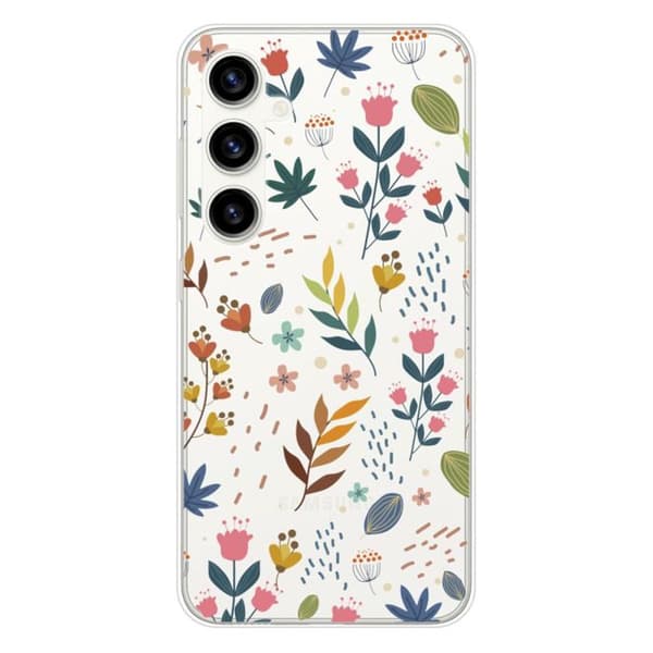 Silicone-tryckta skal kompatibelt med Samsung Galaxy S23 FE Blommor i färg.