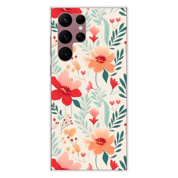 Siliconetui med tryck kompatibelt med Samsung Galaxy S22 Ultra Blomvägg