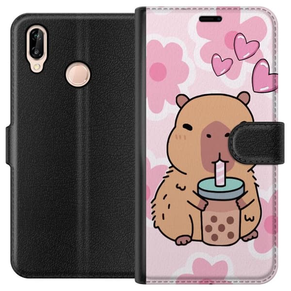 Huawei P20 lite Tegnebogsetui Kawaii Capybara Hjerte Anime Stil Sød Design Dyremotiv TikTok Populær Gave Pige