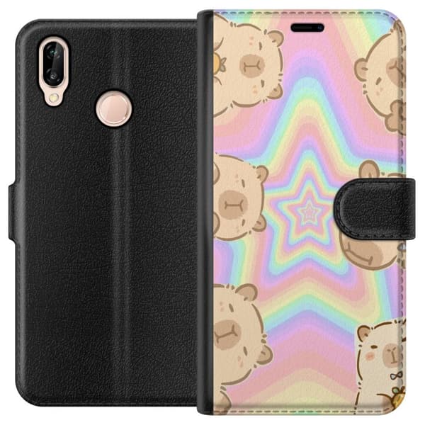 Huawei P20 lite Tegnebogsetui Kawaii Capybara Galaxy Sød Anime Dyr Rummotiv Kawaii Trend Gave TikTok Design