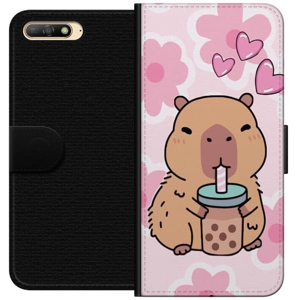 Huawei Y6 (2018) Lompakkokotelo Kawaii Capybara Sydän Anime-tyyli Söpö Suunnittelu Eläinaihe TikTok Suosittu Lahja Tyttö