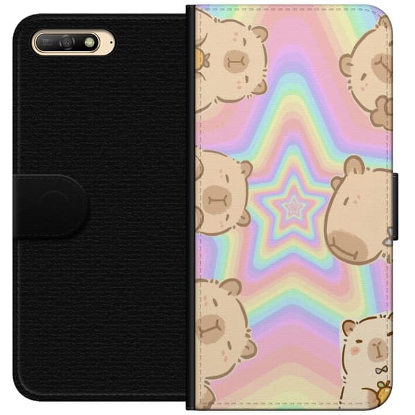 Huawei Y6 (2018) Lompakkokotelo Kawaii Capybara Galaxy Söpö Anime Eläin Avaruusteema Kawaii Trendi Lahja TikTok-suunnittelu