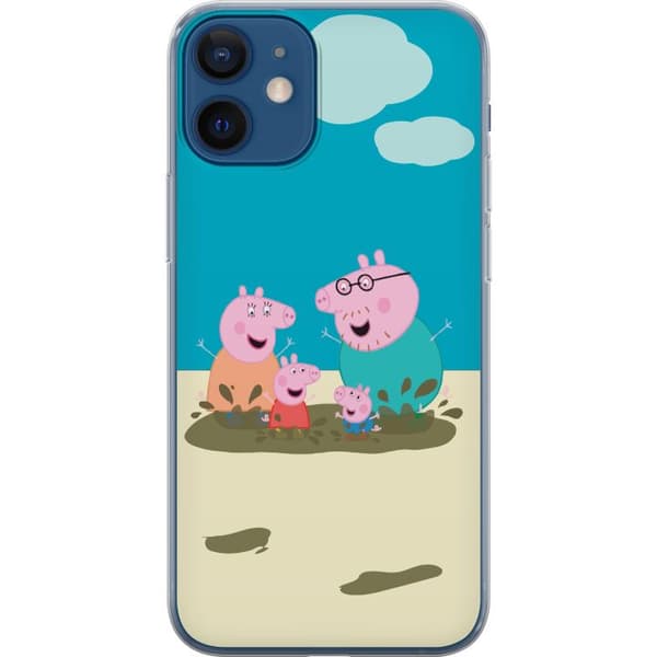 Apple iPhone 12 mini Gennemsigtig cover Greta Gris Familie Georg Mudderpøl Børnemotiv Serie Populær Børnekarakter Glæde
