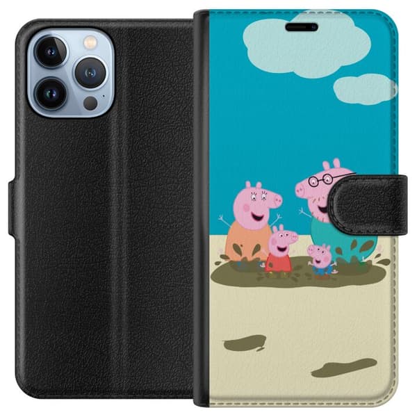 Apple iPhone 13 Pro Max Tegnebogsetui Greta Gris Familie Georg Mudderpøl Børnemotiv Serie Populær Børnekarakter Glæde