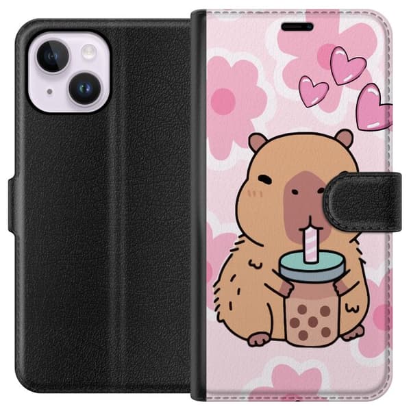 Apple iPhone 14 Plus Tegnebogsetui Kawaii Capybara Hjerte Anime Stil Sød Design Dyremotiv TikTok Populær Gave Pige