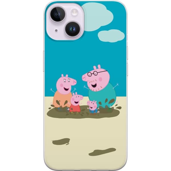 Apple iPhone 14 Gennemsigtig cover Greta Gris Familie Georg Mudderpøl Børnemotiv Serie Populær Børnekarakter Glæde