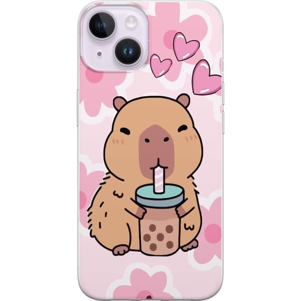 Apple iPhone 14 Plus Gennemsigtig cover Kawaii Capybara Hjerte Anime Stil Sød Design Dyremotiv TikTok Populær Gave Pige