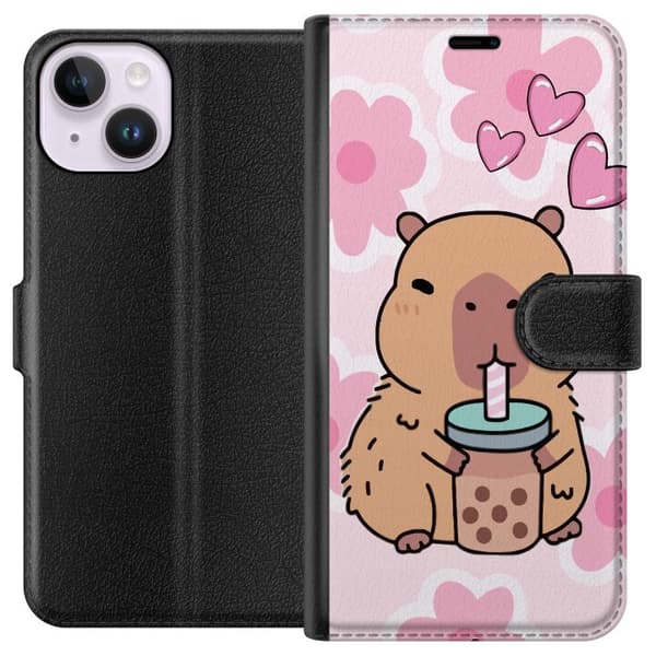 Apple iPhone 15 Lommeboketui Kawaii Capybara Hjerteanime Stil Søt Design Dyretema TikTok Populær Gave Jente