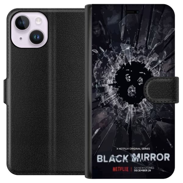 Apple iPhone 15 Lommeboketui Black Mirror Sci-Fi Netflix Serie Dystopi Teknologi Cyberpunk Mørkt TV Videospill Tema