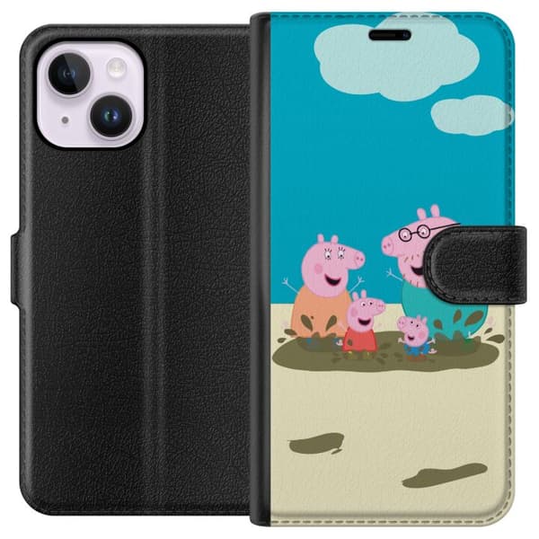 Apple iPhone 15 Plus Tegnebogsetui Greta Gris Familie Georg Mudderpøl Børnemotiv Serie Populær Børnekarakter Glæde