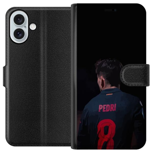 Apple iPhone 16 Plus Lompakkokotelo Pedri FC Barcelona Jalkapallo Espanjalainen Keskikenttäpelaaja Maali Urheilumotivaatio Fanit Lapset Nuoret