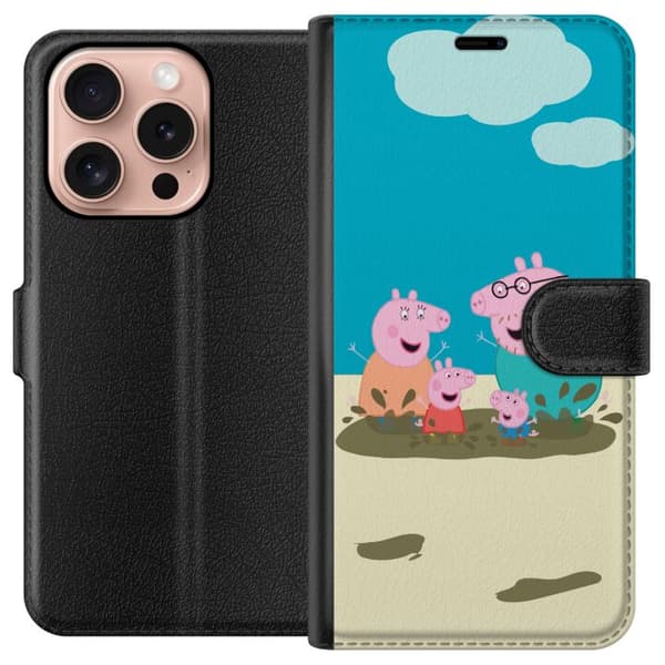 Apple iPhone 16 Pro Plånboksfodral Greta Gris Familjen George Lerpöl Barnmotiv Serie Populär Barnkaraktär Glädje