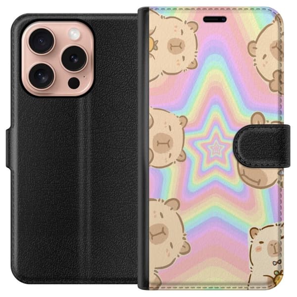 Apple iPhone 16 Pro Plånboksfodral Kawaii Capybara Galaxy Söt Anime Djur Rymdmotiv Kawaii Trend Present TikTok Design