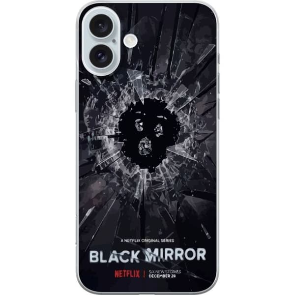 Apple iPhone 16 Plus Läpinäkyvä kuori Black Mirror Sci-Fi Netflix -sarja Dystopia Teknologia Cyberpunk Synkkä TV Videopeli Teema