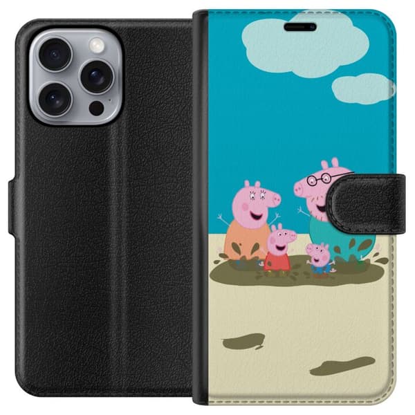 Apple iPhone 16 Pro Max Tegnebogsetui Greta Gris Familie Georg Mudderpøl Børnemotiv Serie Populær Børnekarakter Glæde