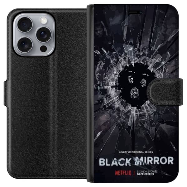 Apple iPhone 16 Pro Max Plånboksfodral Black Mirror Sci-Fi Netflix Serie Dystopi Teknik Cyberpunk Mörkt TV Spelmotiv