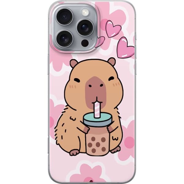 Apple iPhone 16 Pro Max Genomskinligt Skal Kawaii Capybara Hjärtan Anime Stil Söt Design Djurmotiv TikTok Populärt Present Tjej