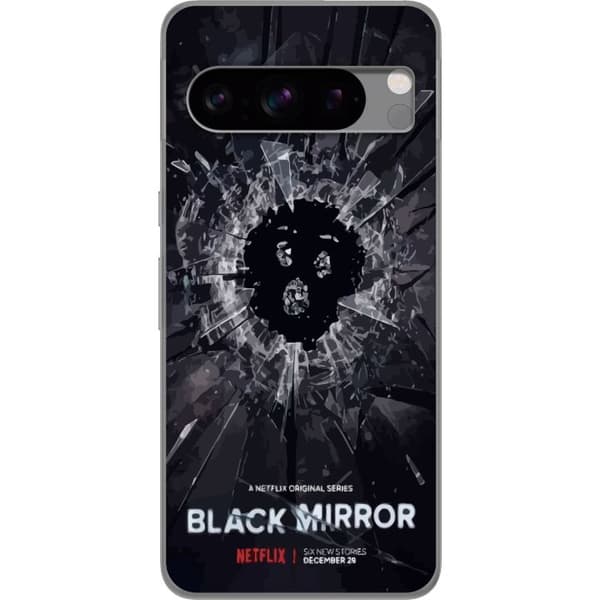 Google Pixel 8 Pro Gjennomsiktig deksel Black Mirror Sci-Fi Netflix Serie Dystopi Teknologi Cyberpunk Mørkt TV Videospill Tema