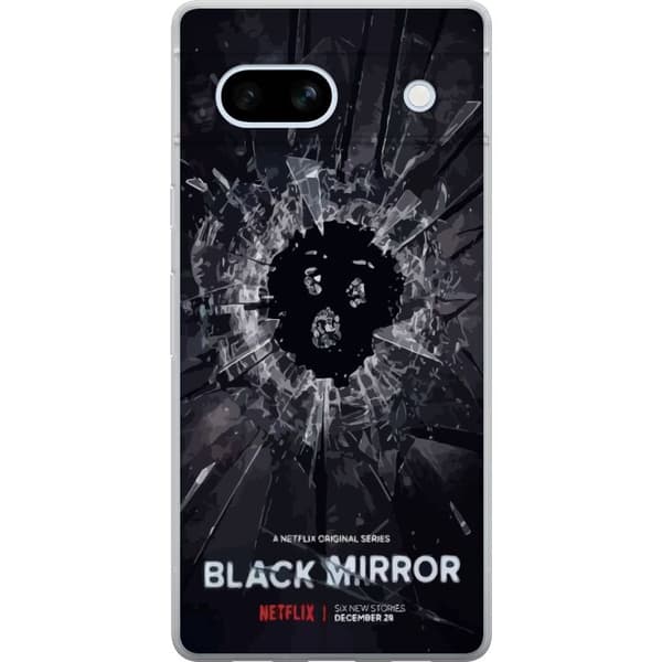 Google Pixel 7a Genomskinligt Skal Black Mirror Sci-Fi Netflix Serie Dystopi Teknik Cyberpunk Mörkt TV Spelmotiv