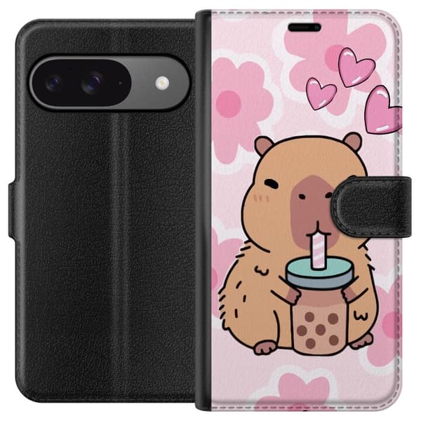 Google Pixel 9 Pro Tegnebogsetui Kawaii Capybara Hjerte Anime Stil Sød Design Dyremotiv TikTok Populær Gave Pige