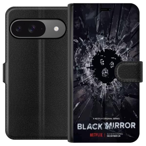 Google Pixel 9 Pro Tegnebogsetui Black Mirror Sci-Fi Netflix Serie Dystopi Teknologi Cyberpunk Mørkt TV Videospil Tema