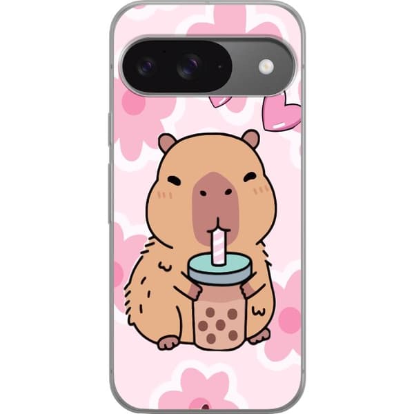 Google Pixel 9 Pro Gennemsigtig cover Kawaii Capybara Hjerte Anime Stil Sød Design Dyremotiv TikTok Populær Gave Pige