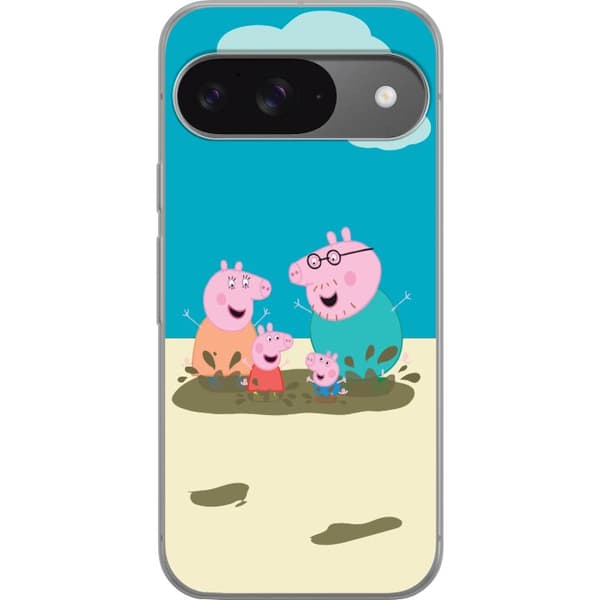 Google Pixel 9 Pro Gennemsigtig cover Greta Gris Familie Georg Mudderpøl Børnemotiv Serie Populær Børnekarakter Glæde
