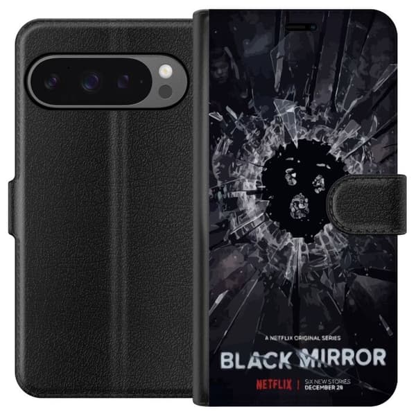 Google Pixel 9 Pro XL Plånboksfodral Black Mirror Sci-Fi Netflix Serie Dystopi Teknik Cyberpunk Mörkt TV Spelmotiv