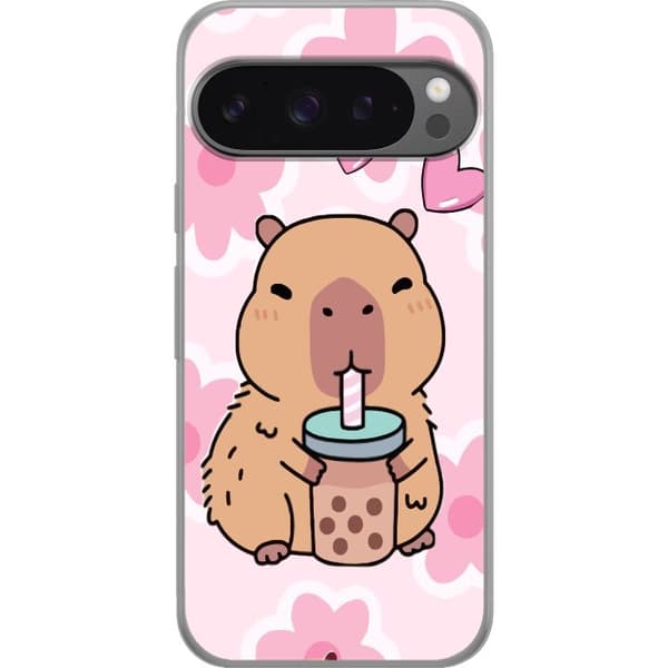 Google Pixel 9 Pro XL Genomskinligt Skal Kawaii Capybara Hjärtan Anime Stil Söt Design Djurmotiv TikTok Populärt Present Tjej