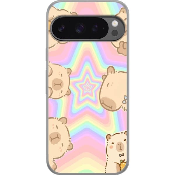 Google Pixel 9 Pro XL Gennemsigtig cover Kawaii Capybara Galaxy Sød Anime Dyr Rummotiv Kawaii Trend Gave TikTok Design
