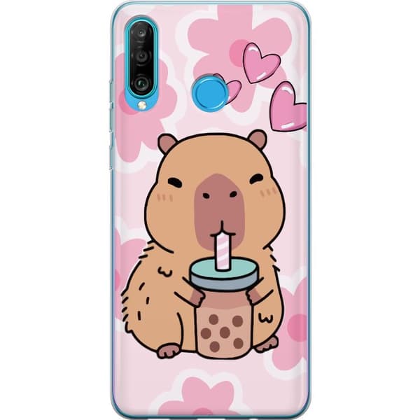 Huawei P30 lite Gjennomsiktig deksel Kawaii Capybara Hjerteanime Stil Søt Design Dyretema TikTok Populær Gave Jente