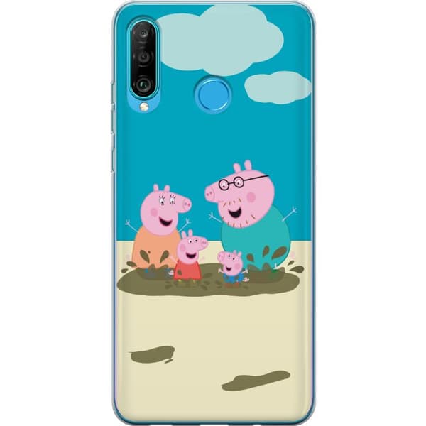 Huawei P30 lite Gennemsigtig cover Greta Gris Familie Georg Mudderpøl Børnemotiv Serie Populær Børnekarakter Glæde