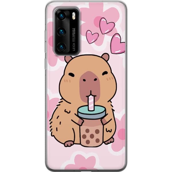Huawei P40 Genomskinligt Skal Kawaii Capybara Hjärtan Anime Stil Söt Design Djurmotiv TikTok Populärt Present Tjej