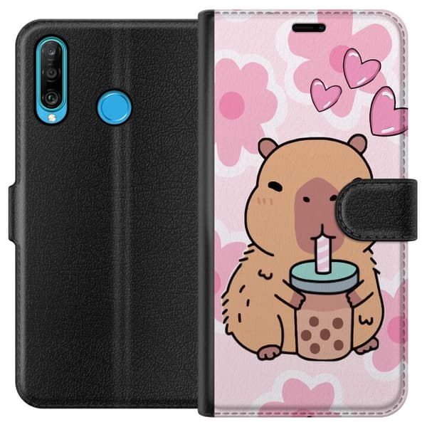 Huawei P30 lite Tegnebogsetui Kawaii Capybara Hjerte Anime Stil Sød Design Dyremotiv TikTok Populær Gave Pige