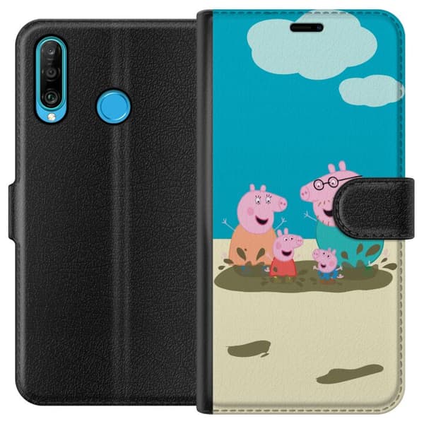 Huawei P30 lite Tegnebogsetui Greta Gris Familie Georg Mudderpøl Børnemotiv Serie Populær Børnekarakter Glæde