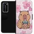 Miniatyrbild 1 av 3: Huawei P40 Pro Plånboksfodral Kawaii Capybara Hjärtan Anime Stil Söt Design Djurmotiv TikTok Populärt Present Tjej