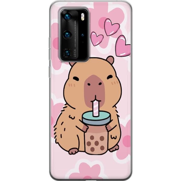 Huawei P40 Pro Gjennomsiktig deksel Kawaii Capybara Hjerteanime Stil Søt Design Dyretema TikTok Populær Gave Jente
