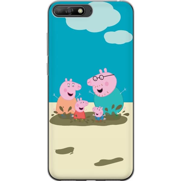 Huawei Y6 (2018) Gennemsigtig cover Greta Gris Familie Georg Mudderpøl Børnemotiv Serie Populær Børnekarakter Glæde