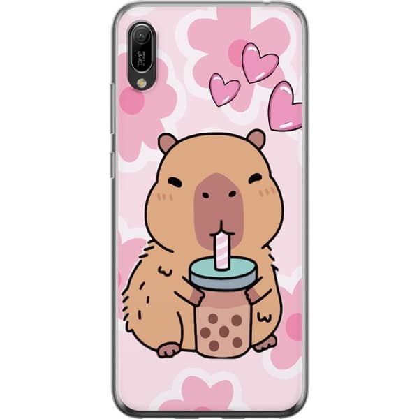 Huawei Y6 Pro (2019) Genomskinligt Skal Kawaii Capybara Hjärtan Anime Stil Söt Design Djurmotiv TikTok Populärt Present Tjej