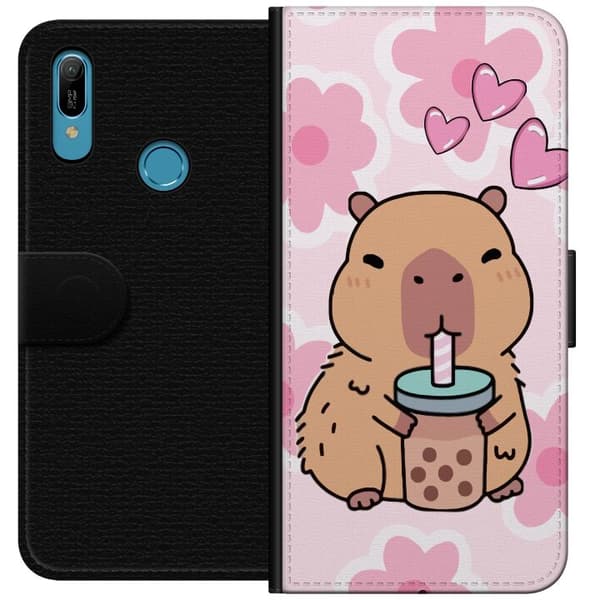 Huawei Y6 (2019) Tegnebogsetui Kawaii Capybara Hjerte Anime Stil Sød Design Dyremotiv TikTok Populær Gave Pige