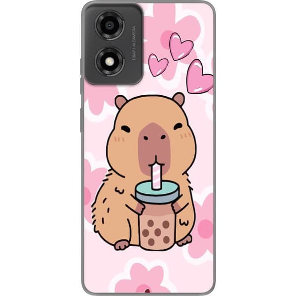 Motorola Moto E14 Gennemsigtig cover Kawaii Capybara Hjerte Anime Stil Sød Design Dyremotiv TikTok Populær Gave Pige